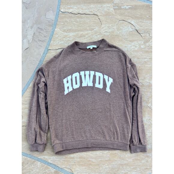 Z Supply Womens Howdy Sweatshirt Crewneck Brown Sz XS LS - Picture 1 of 3